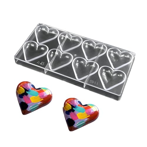 TUKE Heart-Shaped Polycarbonate Chocolate Mold 8 Cavity Candy Making Mold for Valentine's Day, Baking, DIY Desserts - Reusable, Dishwasher Safe, Professional Grade (D_ Heart) - size: Heart