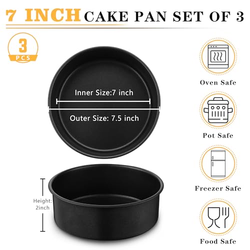 E-far 7 Inch Cake Pan, 3PCS Nonstick Stainless Steel Baking Cake Pans Tins - size: 7 Inches