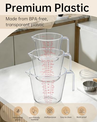 Measuring Cups, Plastic Measuring Cups Set of 3-1000ml, 600ml, 300ml