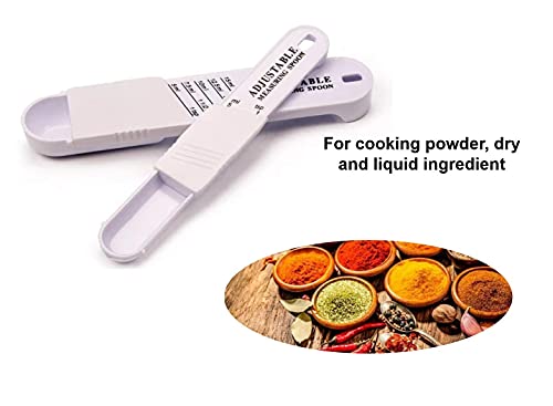 2-Piece Premium WinAimer Kitchen Adjustable Teaspoon And Tablespoon Set, Plastic, Measuring Spoon for Baking, Cooking Powder, Dry and Liquid Ingredient (White)