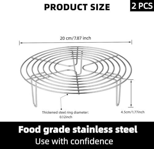 2Pcs Round Steamer Rack and Cooling Rack, Stainless Steel Steamer Rack, Steaming Baking Rack,For various cookware (20x4.5cm) - size: 20x4.5cm