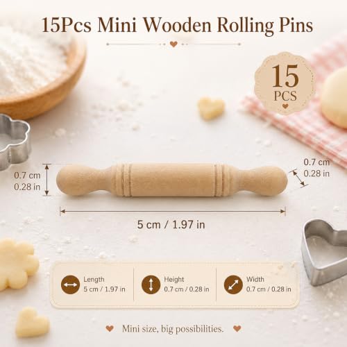 LUOZZY 15Pcs Mini Wooden Rolling Pins 2 Inch Baking Tool Models for Crafts