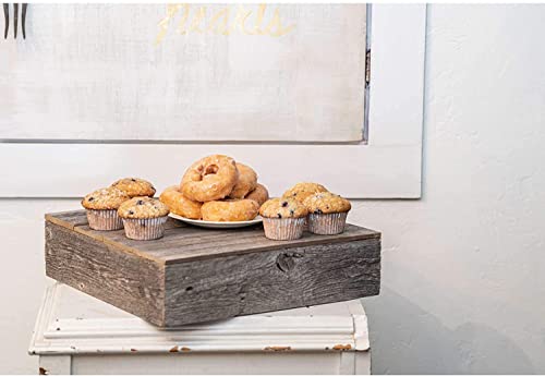 BARNWOODUSA Wood Cake Stand 12 3/4" x 12 3/4" Weathered Gray Rustic Wooden - color: Natural Weathered Gray, size: 9" x 9" x 12"