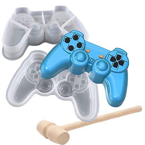 3D Game Controller Chocolate Silicone Molds, Non-Stick Large Breakable Chocolate Molds with 1 Pcs Wooden Mallet for DIY Party Decoration Smash Game Controllers, Cake Baking, Birthday, Candy Molds