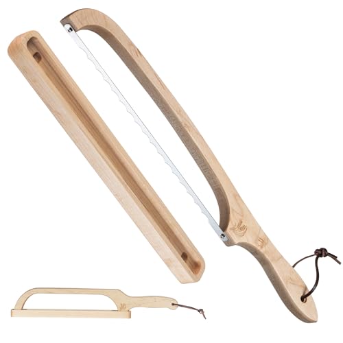 Bread Knife with Wooden Tray, 16.5" Serrated Sourdough Bread Knife, Premium Bow Bread Slicer for Homemade Bread, Bagels & Loaf, Stainless Steel Cutter (Birch, Narrow-Spacing) - color: Birch-Narrow