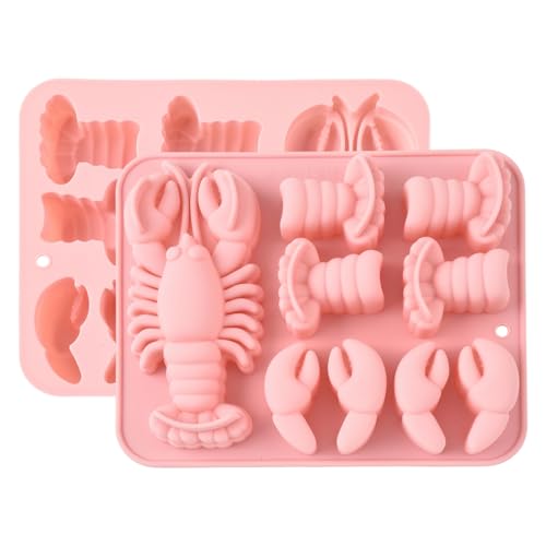 Airssory 2Pcs Lobster Silicone Mold Pink Ocean Animal Molds 19.5x15.8x3.1cm for Baking Candy Chocolate Fondant Party Decoration - color: Lobster Mold
