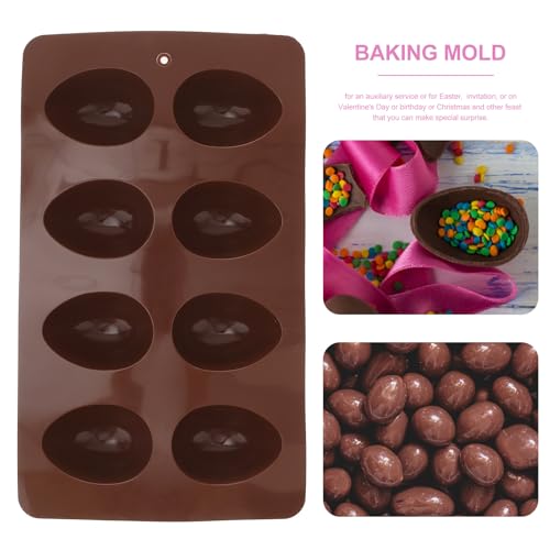 TOYANDONA Silicone Easter Egg Cake Mold – 8-cavity Non-stick Easter Egg Shaped Baking Mold Jelly Baking Mould Ice Cube Tray for Diy Cooking Chocolate, Muffins, And Cakes – Coffee Color - size: 27.00X16.00X2.00CM