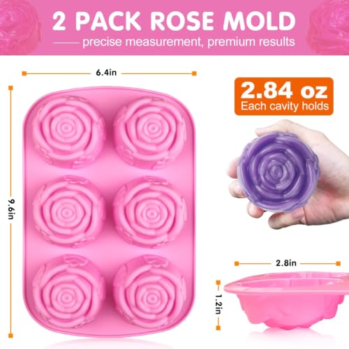 Walfos Rose Ice Cube Mold 2.8 Inch,Soap Mold, Make 12 Cute Flower Shape Ice. BPA Free and Dishwasher Safe.Release Easily.Perfect for Soap Cocktails Juice Whiskey Jelly Chocolate etc.(Set of 2 Pink) - color: Pink+purple/rose