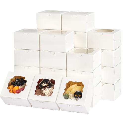 TOMNK 150pcs Small Cookie Boxes with Window, 4x4x2.5In Small Bakery Boxes - color: White