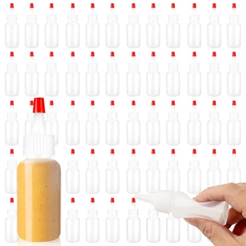 60 Pcs Squeeze Bottle for Liquids, Mini Sauce Bottles with Squeeze Top Caps, for Icing Cookie Decorating Sauces Condiments Arts Crafts (1 Oz)