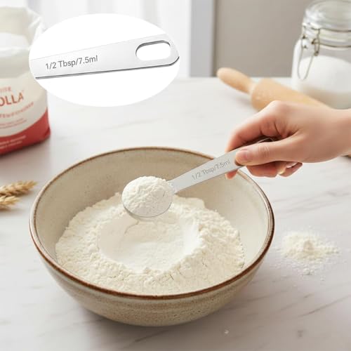 6PCS Measuring Spoons Set(1/2 Tbsp, 7.5ml), Short Teaspoons Stainless Steel Compact Kitchen Scoops for Spices, Baking, and Everyday Cooking - size: 7.5 ML
