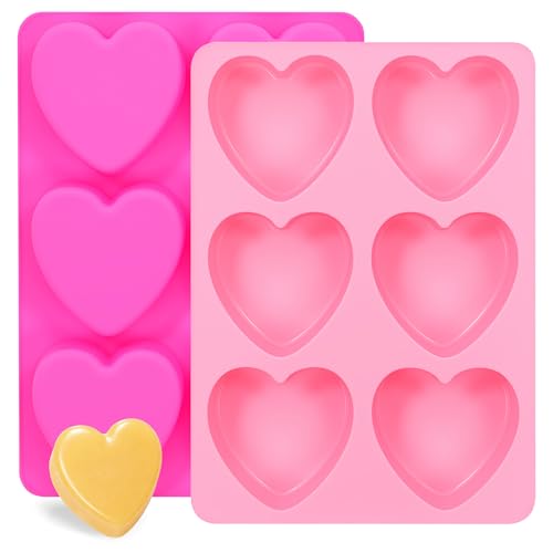 SJ Heart Soap Mold Set, 2-Pack 6-Cavity Silicone Soap Molds - color: Pink / Heart