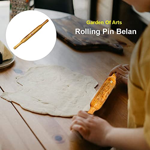 Handcrafted Wooden Rolling Pin,Belan,Belna,Traditional Belan for Roti, Chapati, Dough, Pastry – Handcrafted Hardwood Dough Roller with Easy Grip Handles – Smooth Finish (Thin Belan) - color: Thin Belan