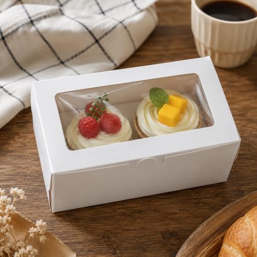 18-Pack 2-Cupcake Boxes with Clear Window, 6.3 x 3.54 x 2.95 Inch