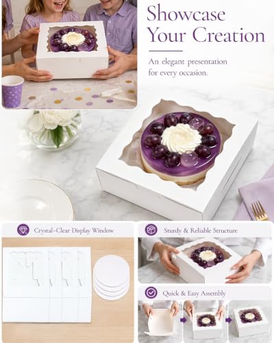Bakepacker 8"x8"x5" Cake Boxes with Cake Boards 36 Sets - color: White, size: 36Sets,8"x8"x5"
