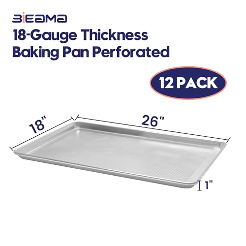 BIEAMA 12 Pack Perforated Full Size 26" x 18" Baking Sheet Pan - size: 12PACK Perforated Full Size 26"×18"
