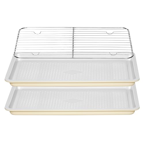 Nonstick Ceramic Baking Sheet With Rack, 2-Pack 15x10 Jelly Roll Sheet Pan, Non-Toxic, PTFE & PFOA Free, Warp-Free, Oven Safe 550°F, Dishwasher Safe, Aluminized Steel, Gray Yellow - size: 2-Pack Medium 10" x 15"