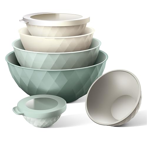 COOK WITH COLOR Mixing Bowls with Lids - 12 Piece Plastic Nesting Bowls Set includes 6 Prep Bowls and 6 Lids, Microwave Safe Mixing Bowl Set, Mint Diamond - color: Mint Diamond