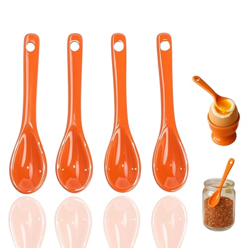 Mini Spoons for Spices, Ceramic Spoon 3.5 inch, Espresso Spoons - color: Orange spoon A set of 4