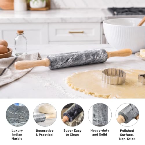 Marble Rolling Pin, Non-Stick Polished Dough Roller, Pasta, Dumpling, Ravioli, Fondant,Pie Crust, Kitchen Baking Pastry Tools Grey Marble - color: Gray Marble