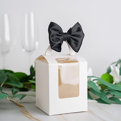 AIMUDI Black Satin Ribbon Twist Tie Bows for Treat Bags - 3.5" Black Bows for Crafts, Gift Wrapping & Wedding Favors - 24 Counts - color: Black