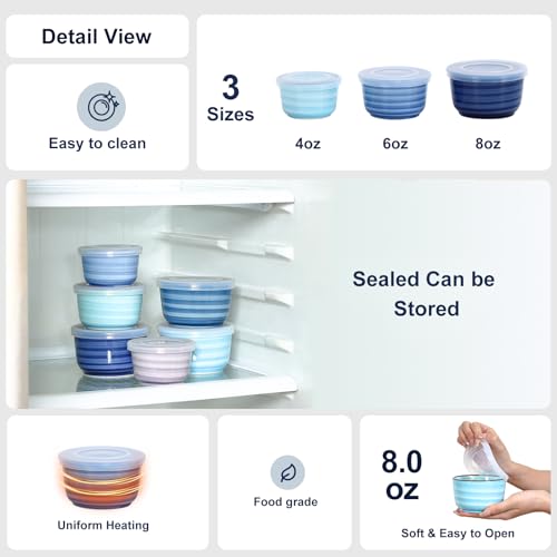 Selamica Ramekins with Lids 8 oz, Set of 6, Gradient Blue - color: Gradient Blue, size: 8 Oz