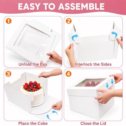 Cididu 10 Pack Cake Boxes 12 Inch, 12x12x8 Inch Tall Cake Box with Window