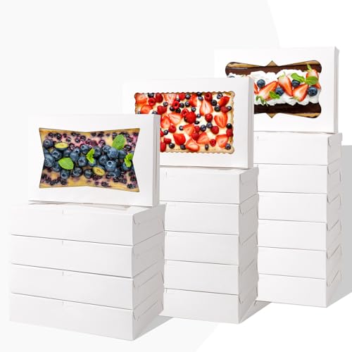 12pcs 12x8x2.5 Inches Bakery Boxes,Cookie Boxes with 3Style for Window,Sturdy Large Treat Box For Chocolate,Strawberries,Dessert,Cakes,Donuts,pastry|350gsm Food-grade Thickness Cardboard - color: White/12pcs