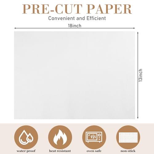 Harloon 200 Pcs Parchment Paper Baking Sheets Precut, White, 13 x 18 Inch - color: White