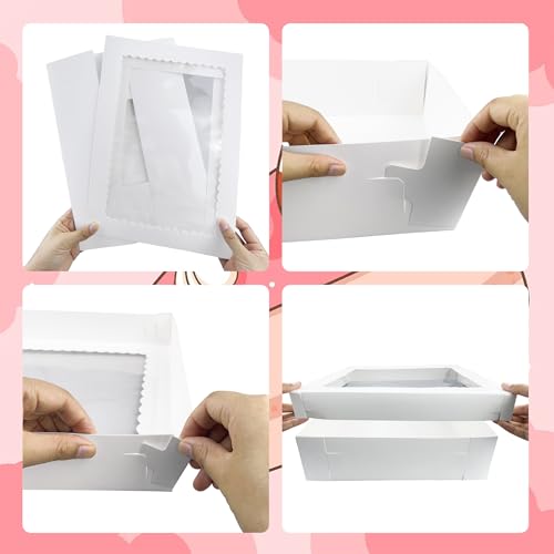 MUMULULU 12pcs 14x10x4in Quarter Sheet Cake Boxes with Window, White Large - size: 14x10x4in