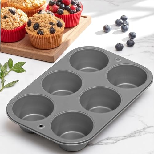 OvenStuff Set of Two Nonstick 6-cup Jumbo Muffin Pan, Gray, HG236-AZ