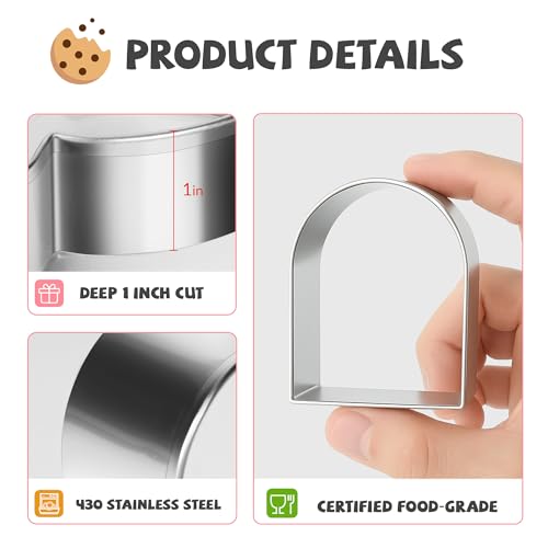 FUSOTO 6PCS Arch Cookie Cutter Set, Arch Shape, Stainless Steel, 1.5-4 Inch - style: Arch