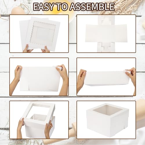 Moretoes 15pcs Cake Boxes, 12x12x8 Inch White Bakery Boxes with Window - size: 15pcs - 12*12*8in