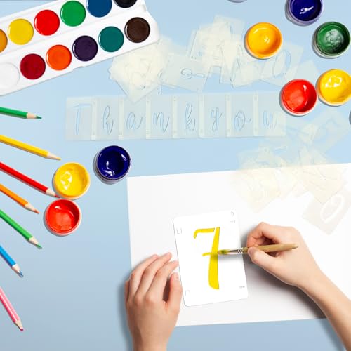 66 Pcs Letter Stencils ReusableTemplates Symbol Numbers Interlocking Stencil Kit Plastic Number Stencils for Wood,Wall,Paper,Fabric,Glass,Signage,DIY Art Projects(4 Inch) - style: 4 Inch Stencil