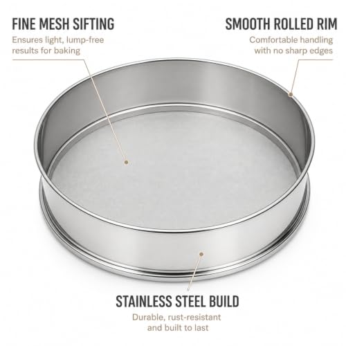 Flour Sieve Fine Mesh, 50 Mesh Sifter,304 Stainless Steel Sifter Food-grade - size: 50 Mesh Screen