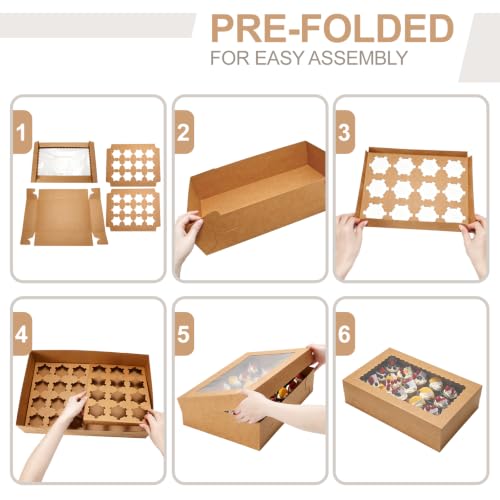 5 Pack 24 Count Standard Cupcake Boxes with Window & Inserts Brown - color: brown
