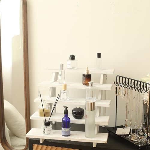 SwallowLiving 5 Tier Wooden Rustic Cupcake Stand for 30 Cupcakes, Stepped Wood Display Stand for Weddings, Tiered Party Table Display Riser for Food , Dessert, Cookie, Decor, Craft Show, White - color: White | 5-tier