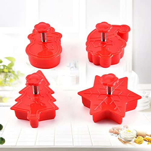 Christmas Cookie Cutter Set, 4 Pack Holiday Cookie Molds, Christmas Cookie Cutters for Baking - 3D Cookie Cake Plunger Cutter Baking Mold