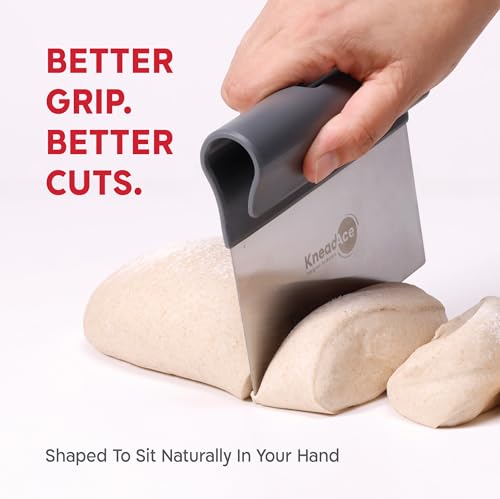 KneadAce Dough Scraper & Baker’s Brush.Stainless Steel Bench Scraper & Flour Cleaning Brush. Kitchen Tool for Pastry, Sourdough and Baking Prep Bread Dough Cutter, Gift For Bakers (Gray/Turquoise) - color: Gray, Turquoise