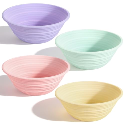 4Pcs Silicone Banneton Bread Proofing Baskets, 9 Inch Round Sourdough Foldable Non-Stick Dough Proofing Bowl Making-BPA Free Optimum Sourdough Bread Baking Supplies