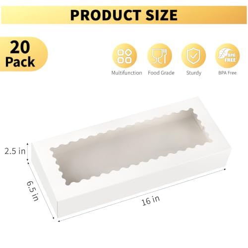 Cookie Boxes with Window, 16x6.5x2.5 Inches, 20 Pack - color: 16 x 6.5 x 2.5 Inch