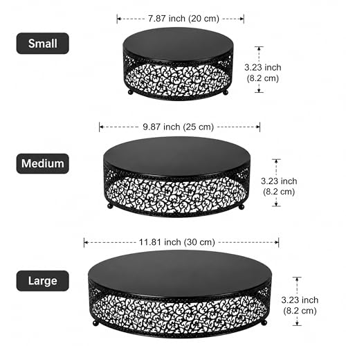 3Pcs Metal Food Risers, Buffet Table Display Stand - color: Matte black, size: 3P-Round(8IN to 12 IN)