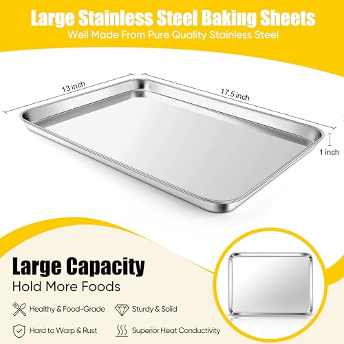 Homikit 1PC 18 x 13 Inches Stainless Steel Half Baking Sheet Pan, Non Toxic - size: 17.5x13x1