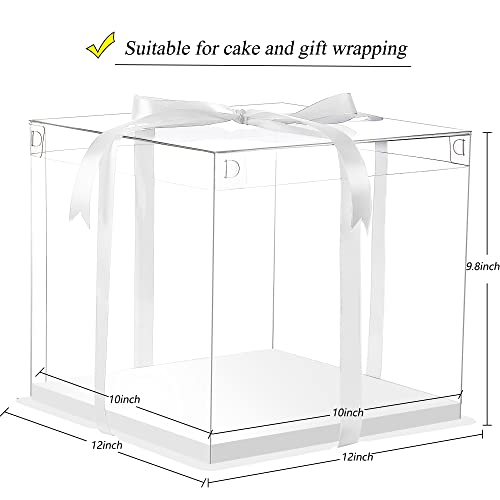 XININSUN 6Pcs Tall Cake Boxes Clear cake Box with Ribbon, 12x12x 10inch,Ideal for Large 10" and 12" Inch Tall Layer Tiered Cakes and Clear Gift Boxes for Wedding Party and Gift Display - White - color: white-12x12x10inch-6Pcs