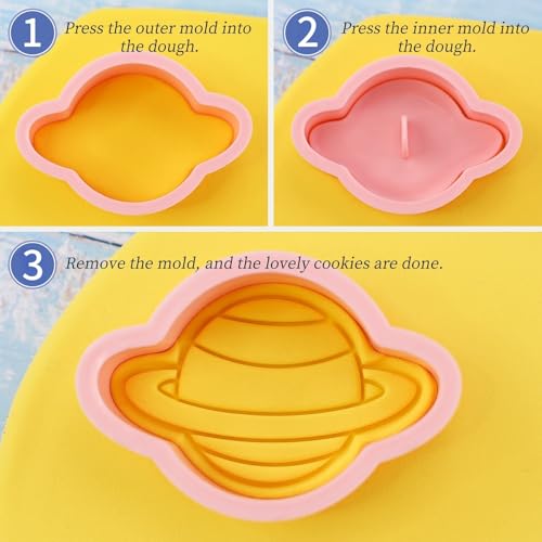 Space Cookie Cutters 8Pcs 3D Astronaut Rocket Cookie Molds for Party Baking - color: Space
