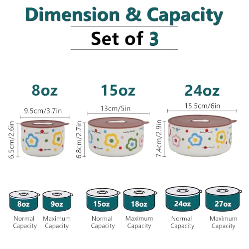 Ceramic Bowls with Lids, 24/15/8 Oz Ceramic Nesting Bowls Set