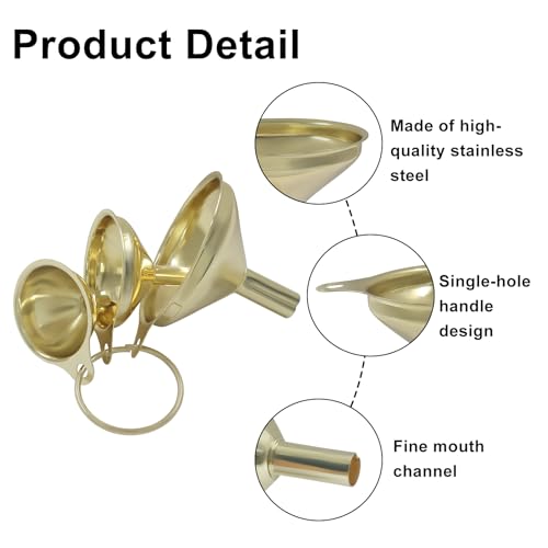 3Pcs Stainless Steel Funnels, Gold