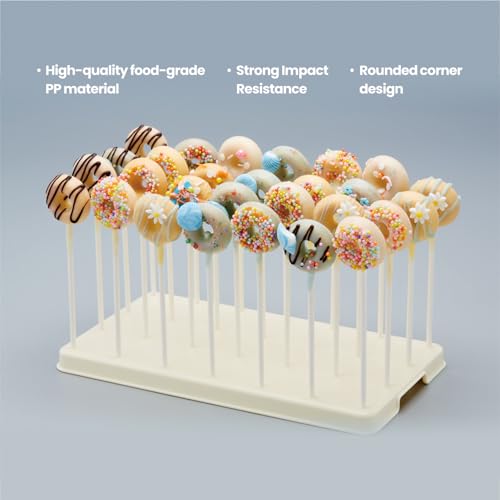 TAIHUIMY 28 Holes Cake Pop Stand for Cake Pops, Lollipop Holder Stand, Cake Pop Display Holder, Candy Pop Holder,Cakepopsical Stand for Weddings, Baby Showers, Birthday, Party (BEIGE) - color: BEIGE