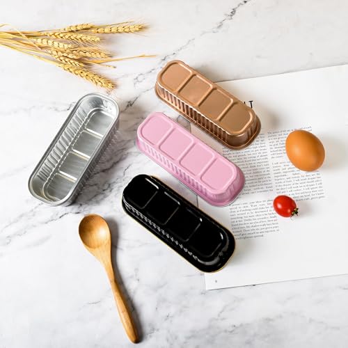 Findful Mini Loaf Baking Pans with Lids and Spoons (50 Pack, 6.8oz) Rectangle Aluminum Foil Baking Pans Tins Containers - Cupcake Containers Wrappers Cheesecake Creme Brulee Ramekins - color: Milk White