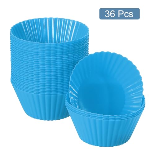 uxcell 36Pcs Silicone Cupcake Liners Non-Stick Baking Cup Blue - color: Blue, size: 3.5cm/1.4inch
